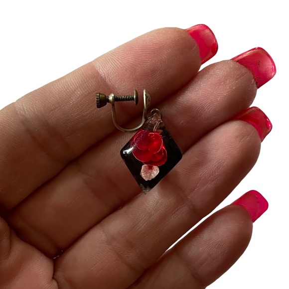 Vintage Pressed Flower Earrings and Matching Decorative Hand Glass-Stone - Picture 4 of 6